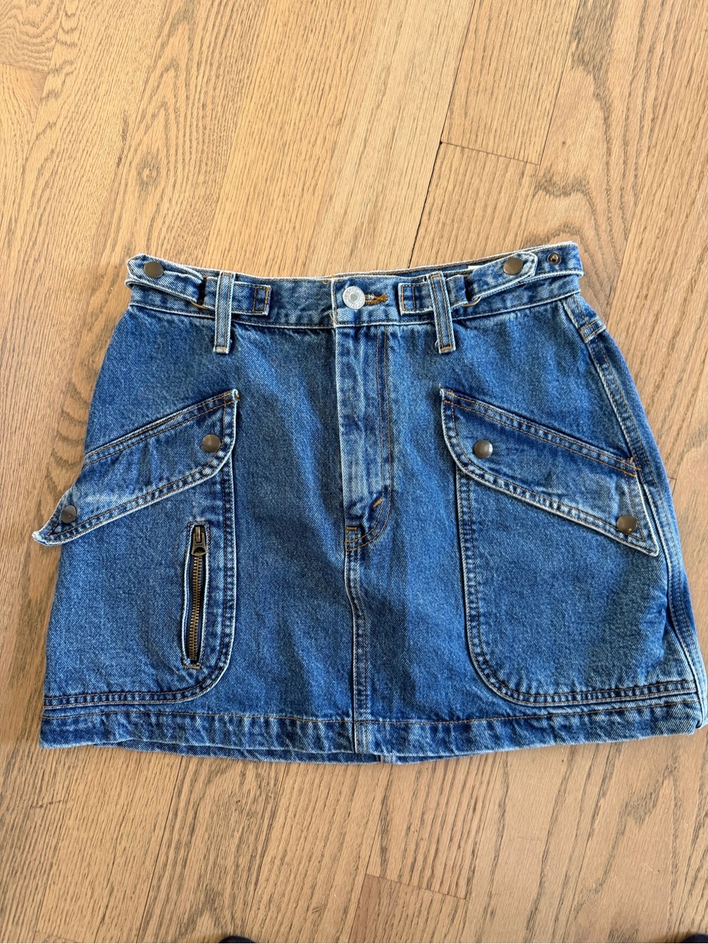 Re/Done Blue Denim Mini Skirt with Utility Pockets